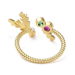 Anello a polsino aperto con micro pavè di zirconi cubici in ottone placcato a cremagliera con perle di plastica&nbsp;RJEW-Q777-15G