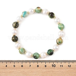 Pulseras elásticas redondas de cuentas de jaspe verde natural de 8 mm y perlas cultivadas de agua dulce para mujer.&nbsp;BJEW-JB14239