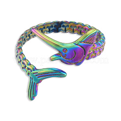Bague ouverte en acier inoxydable 201 avec placage ionique (IP) pour femme&nbsp;RJEW-N038-101M