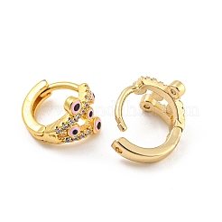 Pendientes de aro de latón chapado en oro real de mal de ojo 18k&nbsp;EJEW-L269-075G