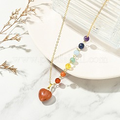 Collana con ciondolo a forma di cuore in pietra naturale mista chakra e catena in ottone per donna&nbsp;NJEW-JN06267