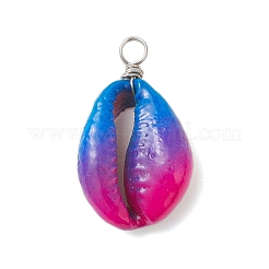 Pendentifs en coquillage cauri naturel peints à la bombe bleu ciel profond&nbsp;PALLOY-JF04260-01