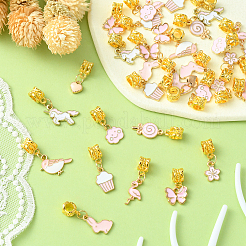 50 Stück europäische baumelnde Charms aus Legierung mit rosa Emaille in 10 Stilen&nbsp;ENAM-CJ0005-49