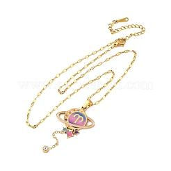 304 Edelstahl Hot Pearl Emaille Konstellation Planet Anhänger Halsketten&nbsp;NJEW-D310-01A-G