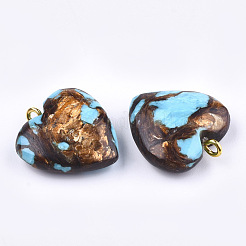 Pendentifs assemblés en bronzite et turquoise synthétique&nbsp;G-T111-04C