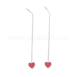 Lunga catena con orecchini pendenti a cuore smaltato&nbsp;EJEW-A067-01P-B