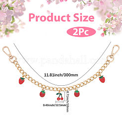 2 pz lega smalto rosso fragola ciliegia ciondolo catena di ferro intrecciata borsa catene decorative&nbsp;HJEW-BBC0001-32