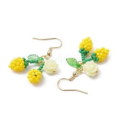 Fiore con ciliegia 304 acciaio inossidabile perline di vetro orecchini pendenti&nbsp;EJEW-MZ00419-04