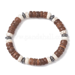 Pulseras elásticas de cuentas de turquesa sintética y coco natural para hombres y mujeres&nbsp;BJEW-JB12498-02