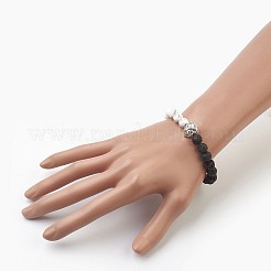 Perles de pierre de lave naturelle et perles de howlite naturelles bracelets extensibles&nbsp;BJEW-JB03851-01