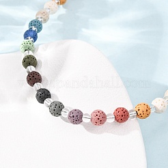 Colliers de perles rondes en pierre de lave naturelle chakra&nbsp;GG-CBA922D-05B