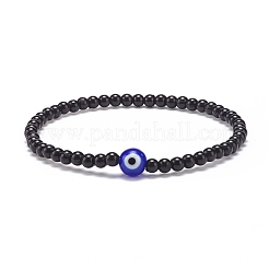 2 pièces 2 couleurs au chalumeau mauvais œil et bracelets extensibles en perles acryliques pour femmes&nbsp;BJEW-JB08610