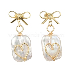 Ohrstecker aus Messing und natürlicher Barockperle (Keshi-Perle)&nbsp;EJEW-JE07097
