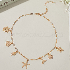 Collane con catena a graffetta in ottone a tema spiaggia estiva per donna&nbsp;NJEW-WH20004-11G