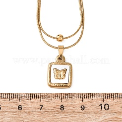Colliers à double rangée en acier inoxydable 304 avec pendentif carré en coquillage blanc naturel&nbsp;NJEW-K300-06A-G