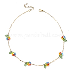 Blumenketten aus Glasperlen in Regenbogenfarben&nbsp;NJEW-TA00173-02
