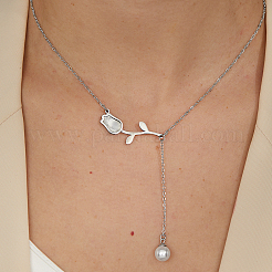 Elegante collana con catena a maglie in acciaio inossidabile a forma di tulipano e perle finte con nappe&nbsp;TI9112-2