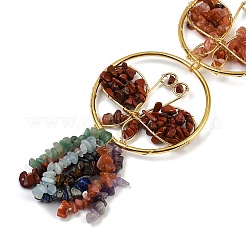 Bague avec pendentif papillon en laiton et pierres précieuses naturelles chakra&nbsp;HJEW-Z007-02G