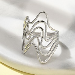 Anillo de puño abierto de acero inoxidable 304 con ondas para mujer&nbsp;RJEW-M025-01P