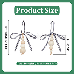 30 pièces 10 styles de décorations pendentif en perles en bois&nbsp;HJEW-AB00736