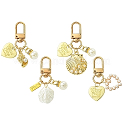 Décoration pendentif en forme de cœur et de coquille en alliage et plastique abs&nbsp;HJEW-YW00027-01