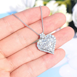 Collar con colgante de corazón de flor de circonita cúbica transparente pavé de latón para mujer&nbsp;FS-WG57C53-01
