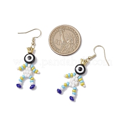 Pendientes colgantes de resina con cuentas de vidrio y pintura para hornear con forma de humano con mal de ojo&nbsp;EJEW-MZ00431-03