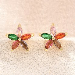 Boucles d'oreilles en laiton avec micro pavé de zircons cubiques pour femmes&nbsp;KK-A305-05G-09