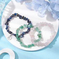 3 pz 3 stili di braccialetti elastici in avventurina verde naturale e quarzo rosa e lapislazzuli&nbsp;BJEW-JB11076-02