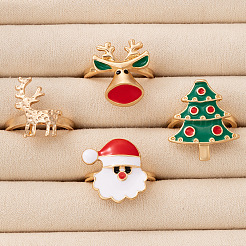 Weihnachtsthema Weihnachtsmann & Weihnachtsbaum & Hirsch Legierung Emaille Fingerringe Sets&nbsp;FS-WGAB09C-01