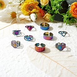 9 pz 9 stili arcobaleno colore 304 acciaio inossidabile cuore e stella e parola amore anelli polsino&nbsp;RJEW-SZ0001-20