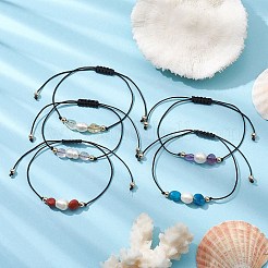 Pepite di pietre preziose naturali miste e braccialetti di perline intrecciate con perle&nbsp;BJEW-JB09589