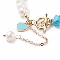 Bracciale in howlite sintetica e perline con ciondoli a cuore in lega smaltata&nbsp;BJEW-JB08039-04