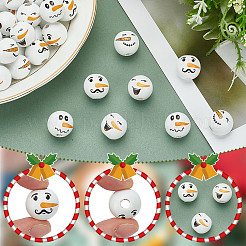 80 pièce 4 styles de perles européennes en bois imprimées sur le thème du bonhomme de neige&nbsp;WOOD-PH0003-04A