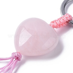 Natürliches Rosenquarz-Herz mit gemischten Edelstein-Quasten-Schlüsselanhängern&nbsp;KEYC-P012-03P-04