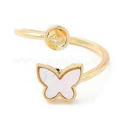 Impostazioni per anello a perno a tazza con polsino aperto a farfalla in ottone con conchiglia&nbsp;KK-E055-03G-01