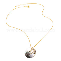 Collane estive da spiaggia con pendente piatto e rotondo in ottone e conchiglia di paua naturale per donna&nbsp;WG98B2F-03