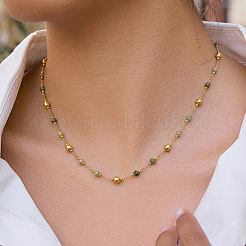 Halsketten aus Edelstahl 304 und facettierten Rondellperlen aus Naturstein für Damen&nbsp;TY8099-2