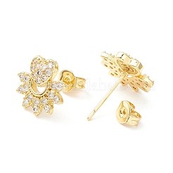 Fiore di zirconi chiari con orecchini a bottone a cuore&nbsp;EJEW-P196-07G