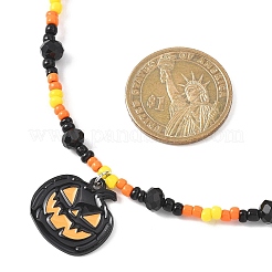 Halloween-Halsketten mit schwarzem Emaille-Kürbisschädel und Katzenform&nbsp;NJEW-JN05579