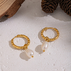 Orecchini pendenti a cerchio in acciaio inossidabile 304 con perle d'acqua dolce per donna&nbsp;DA5671