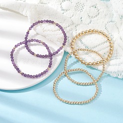 5 Uds. Conjunto de pulseras elásticas con cuentas de latón y amatista natural de 5 estilos para mujer&nbsp;BJEW-JB09663-01