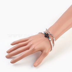 Zwei Schlaufen natürliche Howlith Perlen Kette Armbänder&nbsp;BJEW-JB03813-02