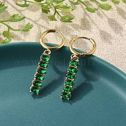 Pendientes de aro ovalados con borlas de circonita cúbica verde de acero inoxidable 304&nbsp;EJEW-Z094-02G