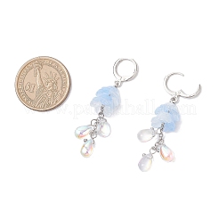 4 Paar 4 Farben Edelstahl Glasblume mit Tropfen-Hebelohrringen&nbsp;EJEW-TA00704