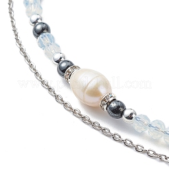 2 stücke 2 stil 304 edelstahl shell & stern charme lasso halsketten set mit natürliche perle&nbsp;NJEW-JN03978