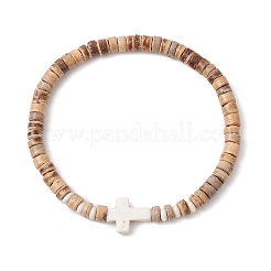 2 Stück Stretch-Armbänder mit Kreuz aus natürlichen Kokosnuss- und synthetischen Türkisperlen für Männer&nbsp;BJEW-JB11389