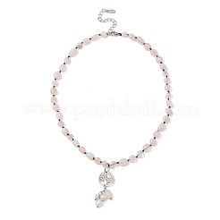 Collar con colgante de árbol de la vida de cuarzo rosa natural&nbsp;NJEW-JN04335-03