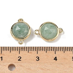 Messing Pflaster natürliche grüne Aventurin facettierte flache runde Stecker Charms&nbsp;G-U028-04G-08