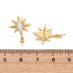 Accesorios para pendientes con forma de concha y circonita cúbica micropavé de latón&nbsp;KK-D363-06G